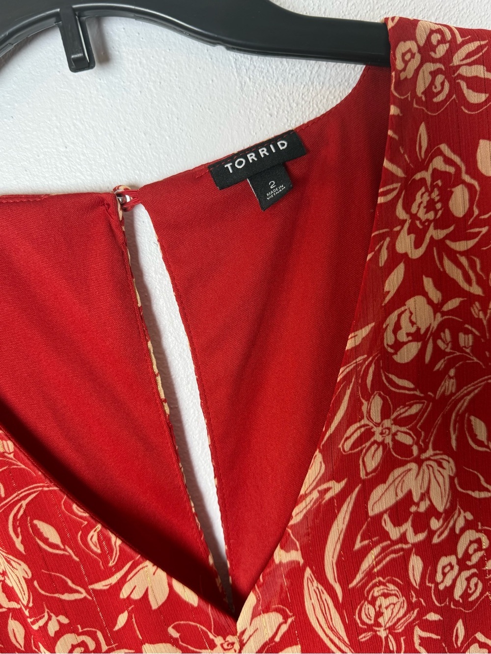 torrid Red Floral V-Neck Long Sleeve Mini Dress - Picture 5 of 5